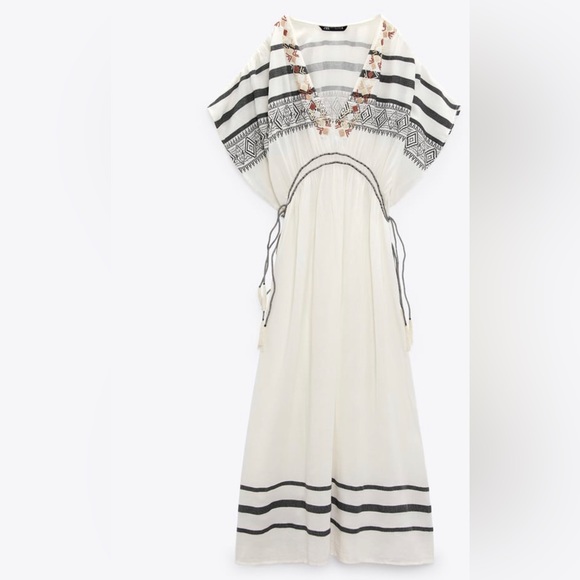 Zara Dresses & Skirts - NEW ZARA Beaded Kaftan BOHEMIAN Maxi Beach Dress Size XS-S revolve Festival